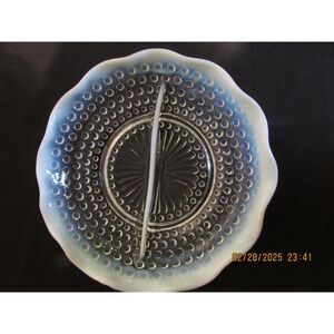 Vintage moonstone hobnail white opalescent divided dish bowl relish dips